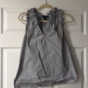 J. Crew Navy and White Striped Ruffle Top